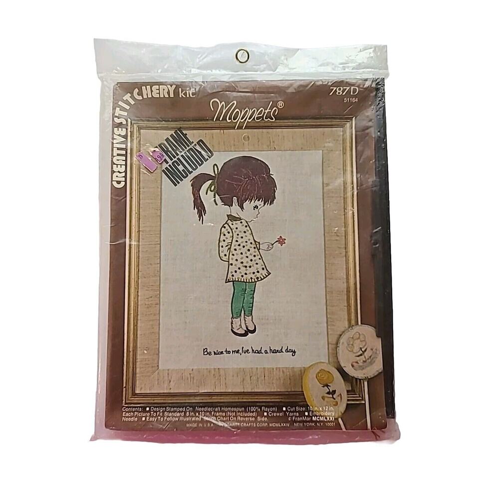 Vintage Needlepoint Kit Vogart Crafts 1974 Moppets #787D NOS Unopened 70s